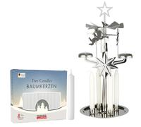 BRUBAKER Carillon Métallique Lumineux avec 20 Bougies Blanches - Bougeoir Carrousel avec Anges - Pyramide Tournante - Décoration de Noël pour Les Fêtes - Argenté