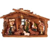 BRUBAKER Crèche de Noël - 40 cm - Figurine de Noël avec figurines peintes à la main Jésus, Marie, Joseph et les rois dans l'étable sous l'étoile - Figurine de crèche - Décoration de table en