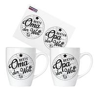 BRUBAKER Ensemble de Mugs en Céramique Beste Oma & Bester Opa der Welt - 2 Mugs à Café 300 ml - Tasses à Café Avec Carte de Voeux et Boîte Cadeau