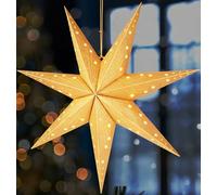 BRUBAKER Étoile de Noël à Suspendre - 60 cm Avec Douille E14 - Set Papier 3D Avent - 3,5 m de Câble - Décoration Lumineuse Suspendue pour Fenêtre - Or