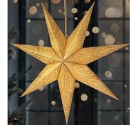 BRUBAKER Étoile de Noël en papier à suspendre de 60 cm - Lampe de l'Avent LED avec fonction minuterie - Décoration 3D lumineuse à piles pour fenêtre - Doré