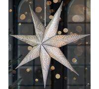 BRUBAKER Étoile de Noël en papier à suspendre - Étoile de l'Avent LED pour décoration de Noël et fenêtre - Étoile en papier 3D avec fonction minuterie - Étoile lumineuse à suspendre - Argenté