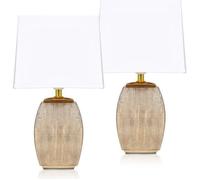 BRUBAKER - Lampe de table/de chevet - Lot de 2 - Design élégant - Hauteur 38 cm - Pied en Céramique/Doré - Abat-jour en Coton/Blanc