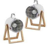 BRUBAKER - Lampe de table/de chevet - Lot de 2 - Design industriel - Hauteur jusqu'à 42 cm - Pied en Bois - Spot en Métal/Blanc