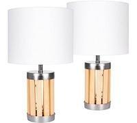 BRUBAKER - Lampe de table/de chevet - Lot de 2 - Design moderne - Hauteur 33 cm - Pied en Bois & Métal - Abat-jour en Tissu/Beige
