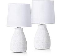 BRUBAKER - Lampe de table/de chevet - Lot de 2 - Design scandinave/moderne - Hauteur 28 cm - Pied en Céramique - Abat-jour en Coton/Blanc