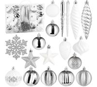BRUBAKER Lot de 50 décorations de Noël de qualité supérieure - Ensemble de boules de Noël avec boules scintillantes, flocons de neige, stalactites et pommes de pin - Décoration pour sapin de Noël
