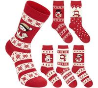 BRUBAKER Lot de Chaussettes pour Noël - 5 Paires de Socquettes d’Hiver en Coton Doux et Confortable - Set pour Femmes avec Motif Norvégien Coloré - Cadeau pour Elle - Rouge et Blanc - Pointure 36-41