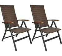 BRUBAKER Modena Lot de 2 Chaises de Jardin Poly Rattan - Chaises à Dossier Haut réglable en 7 Positions - Rembourré - Imperméable - Métal - Gris/Brun