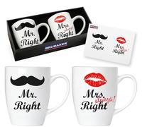 BRUBAKER Mr. Right & Mrs. Always Right Set de Tasses à Café en Céramique - 2 Tasses à Café 300 ml Avec Carte de Voeux et Boîte Cadeau