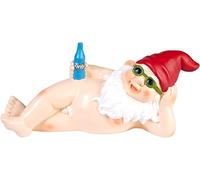 BRUBAKER Nain de Jardin Nu Couché - Nain Naturiste avec Bière et Lunettes de Soleil - Figure de Jardin Provocante Nudiste - Drôle Décoration Résistante aux Intempéries pour Extérieur 24 cm
