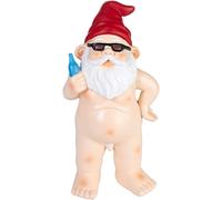 BRUBAKER Nain de Jardin Nu - Nain Naturiste avec Bière et Lunettes de Soleil - Figurine de Jardin Provocante - Drôle Décoration Résistante aux Intempéries pour Jardin et Camping - 23 cm