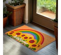 BRUBAKER Paillasson pour Extérieur et Intérieur - Welcome avec des Tournesols et Un Arc-en-Ciel - 45 x 75 cm Tapis de Propreté 100% Coco - Imperméable et Antidérapant pour Porte de Maison et Patio