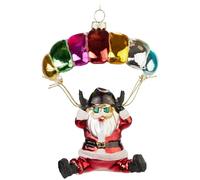 BRUBAKER Père Noël avec Parachute Coloré - Boule de Noël en Verre Peint à la Main - 13 cm Boule d'arbre Parachutiste Père Noël - Décorations de Noël Soufflées à la Bouche - Pendentif Décoratif