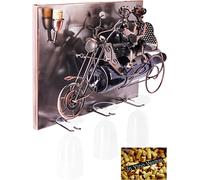 BRUBAKER Porte-bouteille de vin & 3 Porte-verres | Couple à moto - Art mural 3D / Métal - Carte de vœux incluse - Idée cadeau originale - Objet décoratif