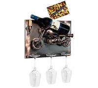 BRUBAKER Porte-bouteille de vin & 3 Porte-verres | Moto - Art mural 3D / Métal - Carte de vœux incluse - Idée cadeau originale - Objet décoratif