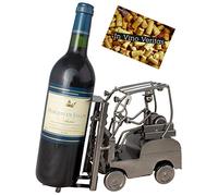 BRUBAKER - Porte-Bouteille de vin - Cariste/Chariot élévateur - Métal - Carte de vœux Incluse - Idée Cadeau Originale - Objet décoratif
