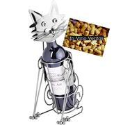 BRUBAKER Porte-Bouteille de vin - Chat - Sculpture en Métal | Carte de voeux incl. - Idée cadeau originale