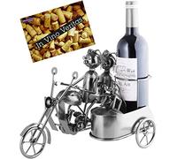 BRUBAKER - Porte-Bouteille de vin - Couple & Chien à Moto Side-Car - Sculpture en Métal - Carte de voeux INCL. - Idée Cadeau Originale