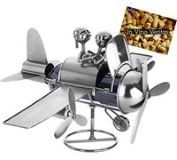 BRUBAKER Porte-Bouteille de vin - Couple dans Avion/Pilote - Métal - Carte de vœux Incluse - Idée Cadeau Originale - Objet décoratif