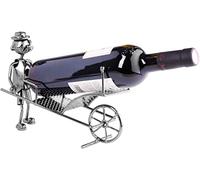 BRUBAKER Porte-Bouteille de vin - Jardinier avec brouette | Sculpture en Métal - Carte de voeux incl. - Idée cadeau originale