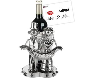 BRUBAKER Porte- Bouteille de Vin Just Married Couple de Mariés - Sculpture en Métal Porte-Bouteilles Paire de Mariés - Cadeau de Vin pour Mariage - Porte-Bouteilles avec Carte Cadeau