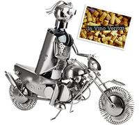BRUBAKER Porte-Bouteille de vin - Motard/Motocycliste - Sculpture en Métal | Carte de voeux incl. - Idée cadeau originale