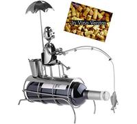 BRUBAKER Porte-Bouteille de vin - Pêcheur sous Parasol - Sculpture en Métal | Carte de voeux incl. - Idée cadeau originale