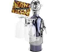 BRUBAKER Porte-Bouteille de vin & Porte-Verres - Serveur/Sommelier | Sculpture en Métal - Carte de voeux incl. - Idée cadeau originale