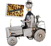 Brubaker - Porte-bouteille de vin - Sous forme de tracteur avec conducteur et chien - Objet décoratif en métal - Avec carte de vœux pour cadeau de vin