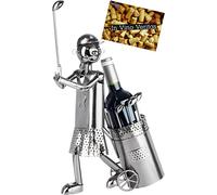 BRUBAKER Porte-Bouteille Golfeuse au Tee - Sculpture Métallique Golf Cadeau pour Golfeuse Fans de Golf et Sportifs - Porte-Bouteille Vin décoration Vin avec Carte Cadeau