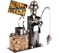 BRUBAKER Porte Bouteilles de Vin Pêcheur avec Poisson et Seau pour Le Rangement des Bouchons - Cadeau Figure en Métal - Cadeau de Vin Porte Bouteilles avec Carte Cadeau - Couleur : Cuivre