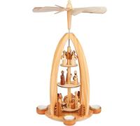 BRUBAKER Pyramide de Noël - Anges, Jésus, Marie, Joseph et Rois Mages - 44 cm de Haut - Modèle de Table Rotative pour 4 Bougies Chauffantes - Peinte à la Main - Marron