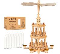 BRUBAKER Pyramide de Noël avec Lot de 50 Bougies Blanches - Carrousel Rotatif à Trois Niveaux avec Figurines en Bois Peintes à la Main - Décoration de Fête de 44 cm - Finition Naturelle