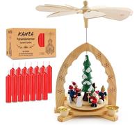 BRUBAKER Pyramide de Noël avec Lot de 50 Bougies Rouges - Carrousel Rotatif à Un Niveau avec Figurines en Bois Peintes à la Main - 30 cm Décoration de Noël - Finition Naturelle
