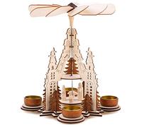 BRUBAKER - Pyramide de Noël - Marie, Joseph et Jésus - 2 Étages - Hauteur 29 cm - 4 Bougeoirs en Métal - Conçu pour Bougies Chauffe-Plat - Figurines sculptées - Bois Naturel