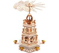 BRUBAKER Pyramide de Noël - Pyramide Tournante en Bois à 3 étages - Décoration de Noël avec 3 étages - 44 cm de Hauteur - Figurines Peintes à la Main Noël - Nature Brun