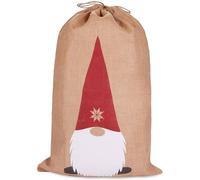 BRUBAKER Sac de Noël Lutin - 80 cm Sac Cadeau de Noël - Sac de Jute de Saint Nicolas avec Cordelette pour Emballer les Cadeaux - Nain du Père Noël avec Barbe et Gros Nez
