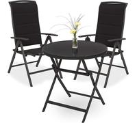 BRUBAKER Salon de jardin Milano - 1 table en verre pliante ronde 70 cm Ø avec 2 chaises à haut dossier - Aluminium - Résistant aux intempéries - Anthracite