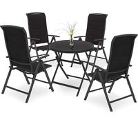 BRUBAKER Salon de jardin Milano - 1 table en verre pliante ronde 70 cm Ø avec 4 chaises à haut dossier - Aluminium - Résistant aux intempéries - Anthracite