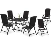 BRUBAKER Salon de jardin Milano - 1 table en verre pliante ronde 70 cm Ø avec 6 chaises à haut dossier - aluminium - résistant aux intempéries - anthracite