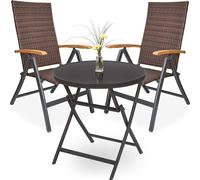 BRUBAKER Salon de jardin Modena - 1 table en verre pliante ronde 70 cm Ø avec 2 chaises en polyrattan - résistant aux intempéries - brun/anthracite