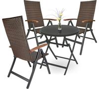 Brubaker Salon de jardin Modena - 1 table en verre pliante ronde 70 cm Ø avec 3 chaises en poly rotin - Résistant aux intempéries - Marron/Anthracite