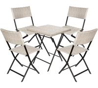 BRUBAKER Set de Balcon Lugano avec Table et 4 Chaises - Imperméable Pliable et Peu Encombrant - Set de Meubles de Balcon en Poly Rotin - Ensemble de Sièges pour Balcon Terrasse Jardin - Gris Beige