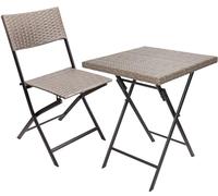 BRUBAKER Set de Balcon Toskana avec Table et 1 Chaise - Imperméable Pliable et Peu Encombrant - Set de Meubles de Balcon en Poly Rotin - Ensemble de Sièges pour Balcon Terrasse Jardin - Gris Brun