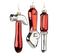 BRUBAKER Set Outils - Set de 3 Boules de Noël en Verre - Tournevis, Marteau et Clé à Molette - 12 cm Outils Boules d'arbre pour Artisans - Soufflé à la Bouche et Peint à la Main - Rouge