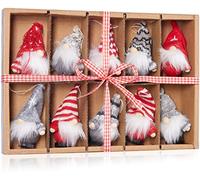 BRUBAKER - Suspensions pour Sapin de Noël - 10 Pièces - Gnomes/Lutins tricotés - Figurines en Bois & Crochet - Décoration Arbre de Noël - Hauteur 7,5 cm