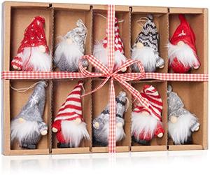BRUBAKER - Suspensions pour Sapin de Noël - 10 Pièces - Gnomes/Lutins tricotés - Figurines en Bois & Crochet - Décoration Arbre de Noël - Hauteur 7,5 cm