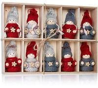 BRUBAKER - Suspensions pour Sapin de Noël - 10 Pièces - Lutins/Bonhommes tricotés - Figurines en Bois & Crochet - Décoration Arbre de Noël - Hauteur 8 cm