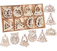 BRUBAKER - Suspensions pour Sapin de Noël - 24 Pièces - Anges/Cloches/Sapins - Ornements en Bois - Décoration Arbre de Noël - Hauteur 6 cm